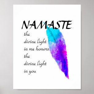 Poster aquarelle en plumes zen Namaste bleu et violet