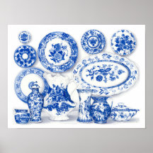 Aquarelle en porcelaine bleue