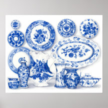 Aquarelle en porcelaine bleue