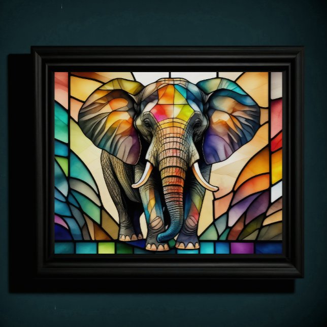 Poster Aquarelle en verre teint Style Eléphant 5:4 (Créateur téléchargé)