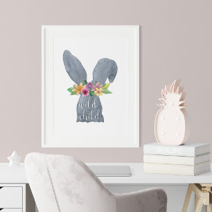 Poster Aquarelle enfant sauvage Couronne de lapin