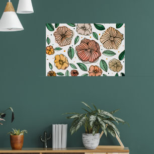 Poster Aquarelle et fleurs d'encre - palette vintage