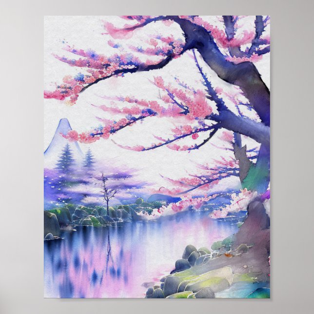 Poster Aquarelle étonnante Sakura Cherry Blossom peinture (Devant)