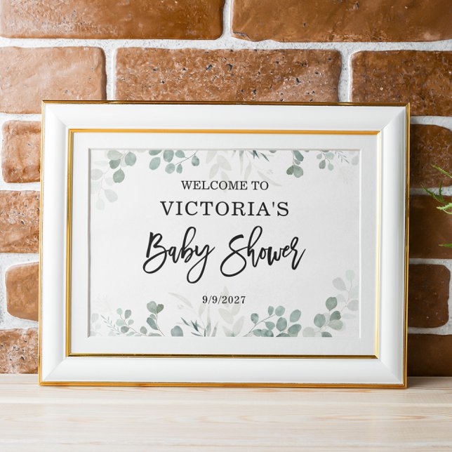 Poster Aquarelle Eucalyptus Baby shower vert Accueil (Créateur téléchargé)