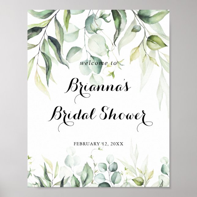 Poster Aquarelle Eucalyptus Fête des mariées verte Bienve (Devant)
