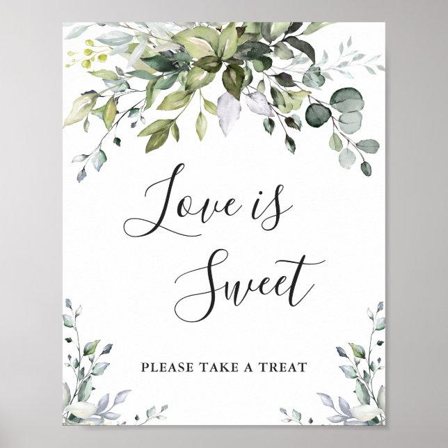 Poster Aquarelle Eucalyptus Love is Sweet Mariage Sign (Devant)