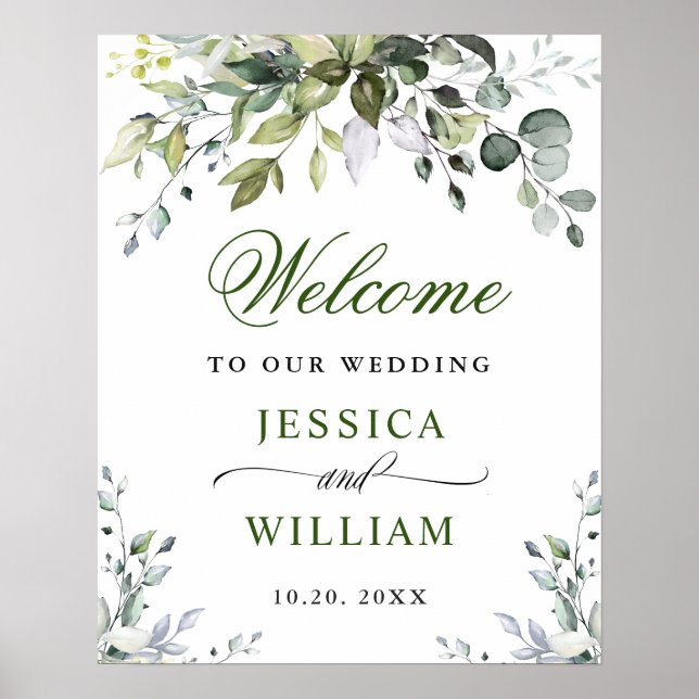 Poster Aquarelle Eucalyptus Mariage vert Bienvenue (Devant)