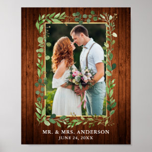 Poster Aquarelle Eucalyptus Vert Bois Or Photo