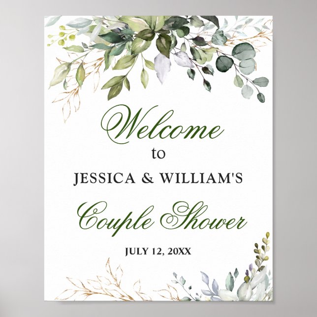 Poster Aquarelle Eucalyptus Vert Couples Douche Signal (Devant)