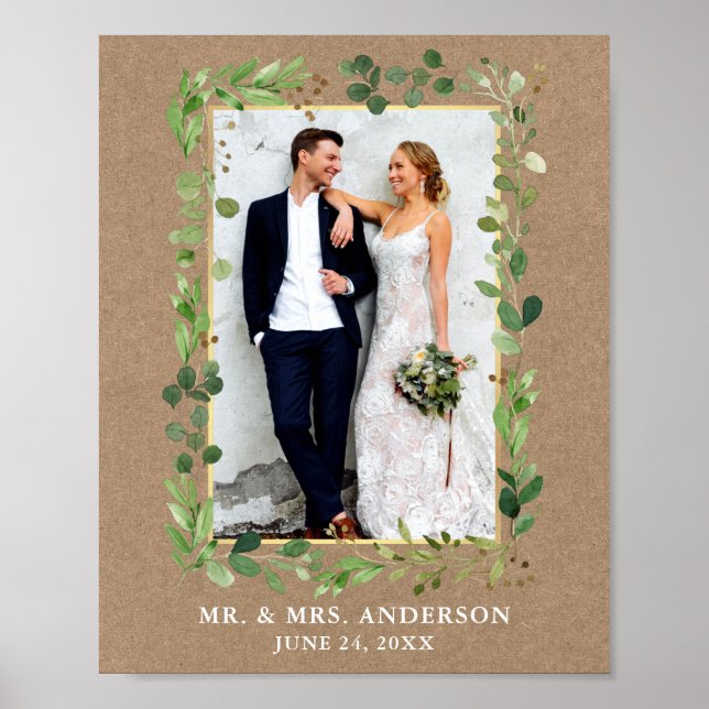 Poster Aquarelle Eucalyptus Vert Kraft Gold Photo (Devant)