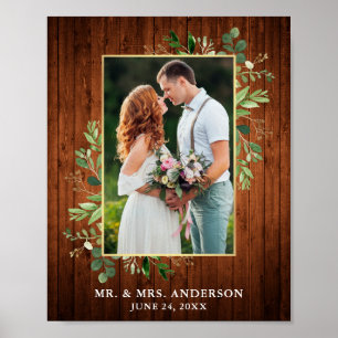 Poster Aquarelle Eucalyptus Vert Or Bois Photo