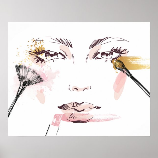 Poster Aquarelle face maquillage (Devant)