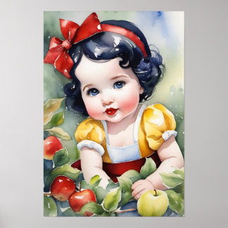 Poster Aquarelle Fairytale Bébé Blanche neige