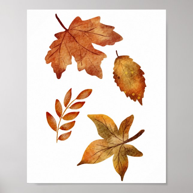 Poster Aquarelle Feuilles en chute (Devant)