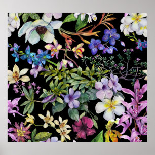 Poster Aquarelle Feuilles tropicaux : Motif transparent