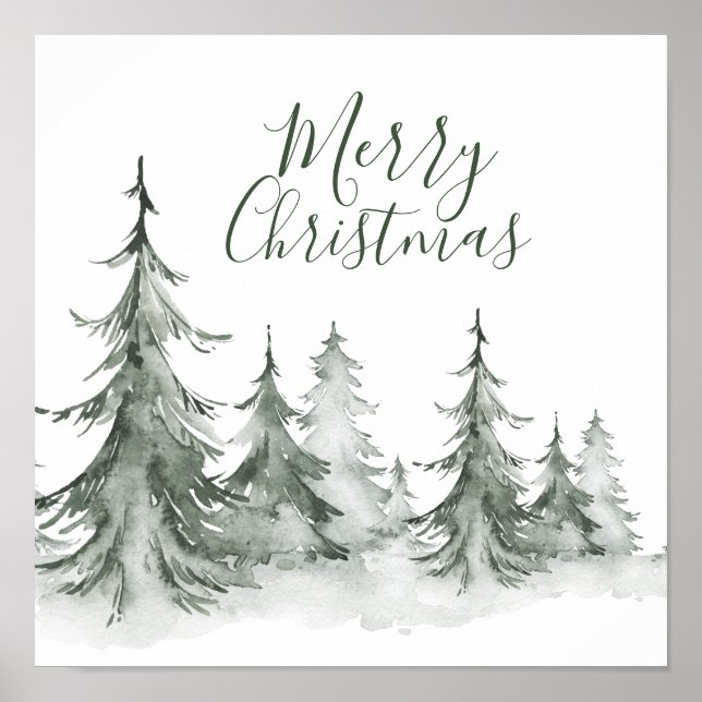 Poster Aquarelle Fir Trees hiver, Noël (Devant)