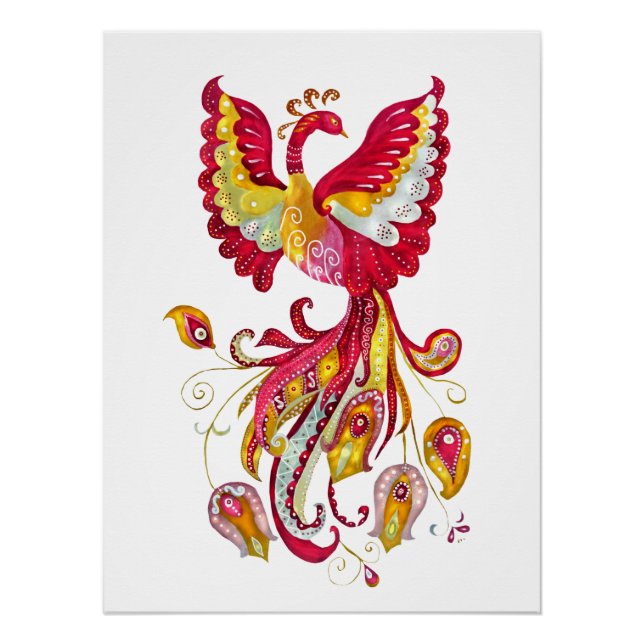Poster Aquarelle Firebird ou Phoenix Imaginaire Créature (Devant)