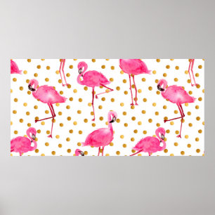 Poster Aquarelle flamants roses avec matelas à points dor