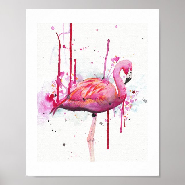 Poster aquarelle flamingo (Devant)