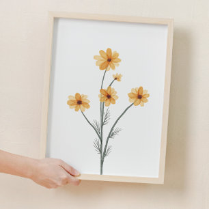 Poster Aquarelle Fleur Jaune Cosmos Décor Nourriture