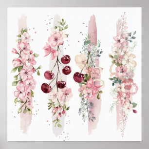Poster Aquarelle Fleurie de Cerisier en Fleur
