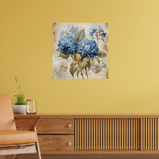 Poster Aquarelle Fleurie Hydrangea Bleue