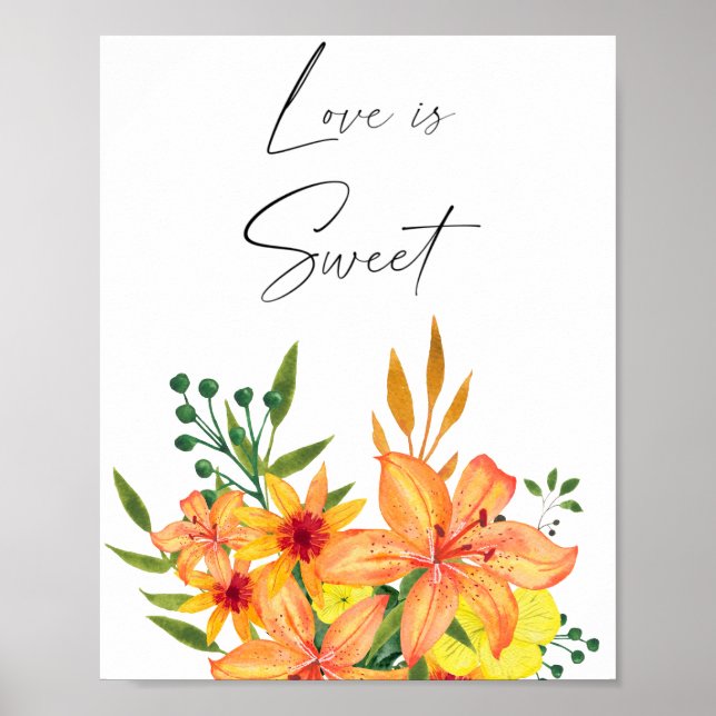 Poster Aquarelle fleurs amour est doux prenez un friandis (Devant)