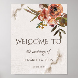 Poster Aquarelle Fleurs Automnes Enregistrer La Date