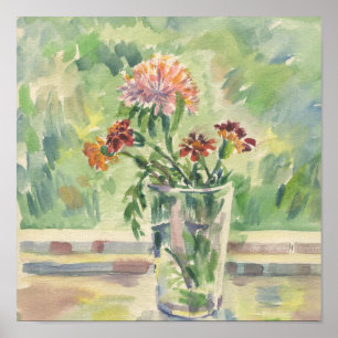 Poster Aquarelle fleurs dans un verre pas une fenêtre