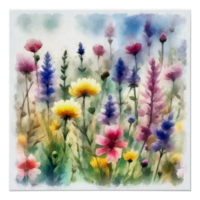 Poster Aquarelle, fleurs des champs (Devant)