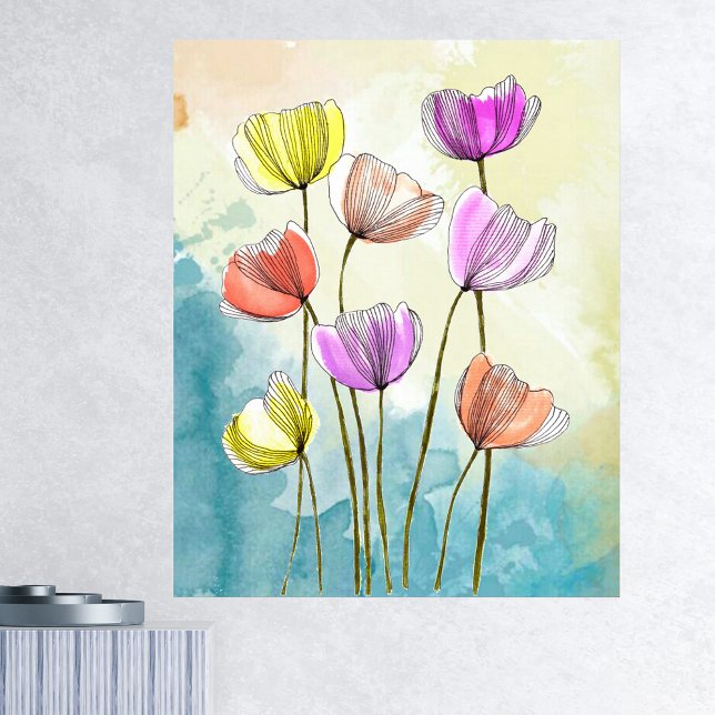 Poster Aquarelle Fleurs florissantes avec lignes noires f (Créateur téléchargé)