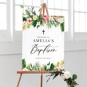 Poster Aquarelle Fleurs Garland Baptême Tropical