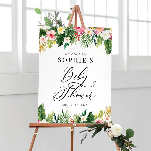 Poster Aquarelle Fleurs tropicales Baby shower Bienvenue (Créateur téléchargé)