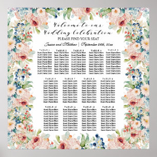 Poster Aquarelle Floral 13 Tables Siège Mariage