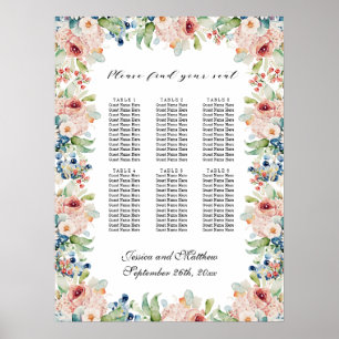 Poster Aquarelle Floral 6 Tables Siège Mariage
