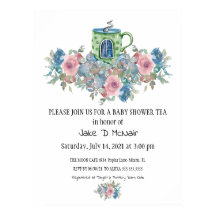 Aquarelle Floral Baby Tea Party Invitation