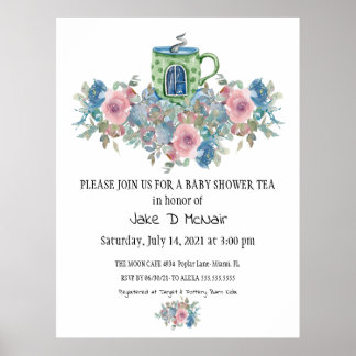 Poster Aquarelle Floral Baby Tea Party Invitation