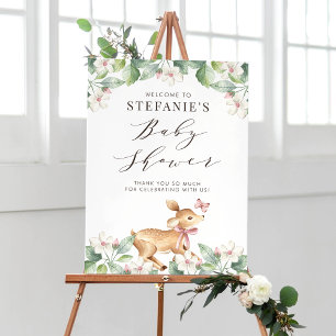 Poster Aquarelle Floral Bois Baby shower de cerfs
