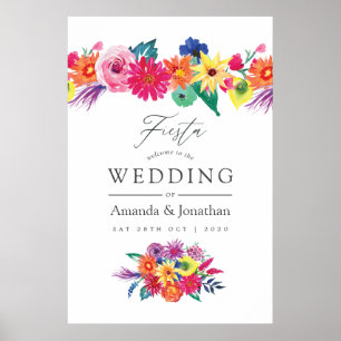 Poster Aquarelle Floral Fiesta Mariage Bienvenue