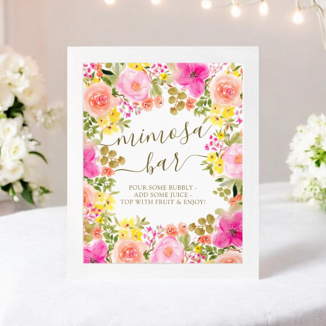 Poster Aquarelle Floral Mimosa Bar douche nuptiale (Watercolor Floral Mimosa Bar bridal shower Poster)