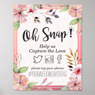 Poster Aquarelle Floral Oh Snap Hashtag Mariage Décor