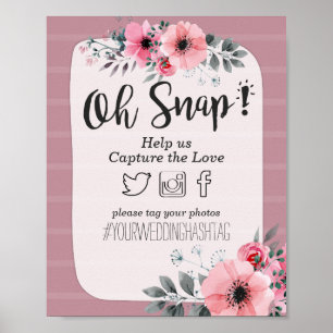 Poster Aquarelle Floral Oh Snap Hashtag Mariage Décor