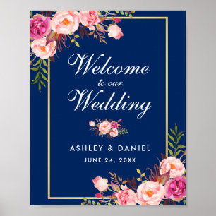 Poster Aquarelle Floral rose Mariage