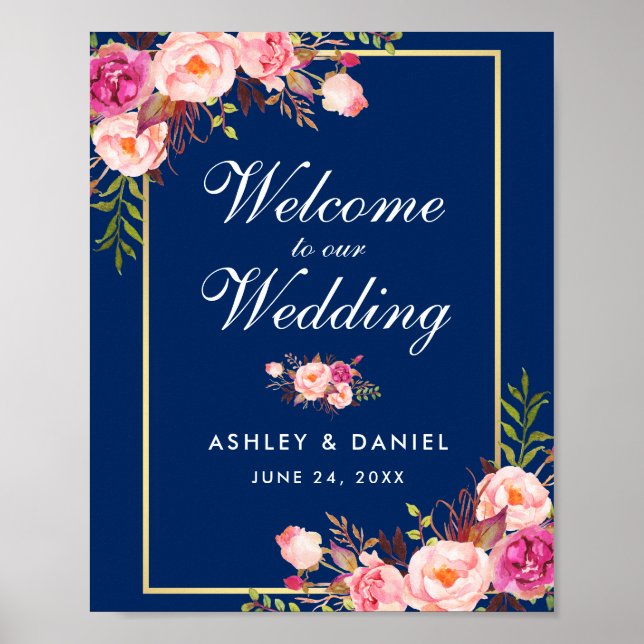 Poster Aquarelle Floral rose Mariage (Devant)