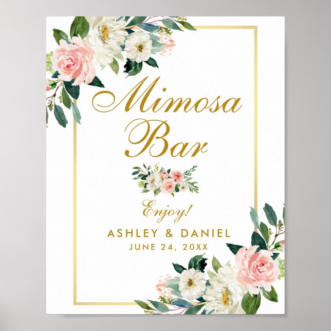 Poster Aquarelle Floral rose Mariage or Mimosa (Devant)