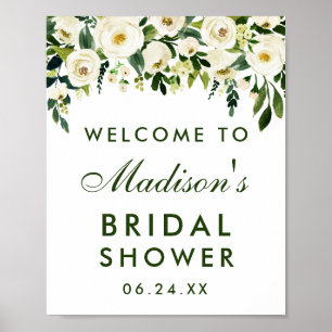 Poster Aquarelle Floral Vert Fête des mariées Bienvenue