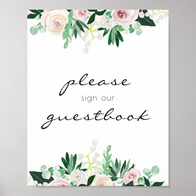 Poster Aquarelle Floral Vert Mariage (Devant)