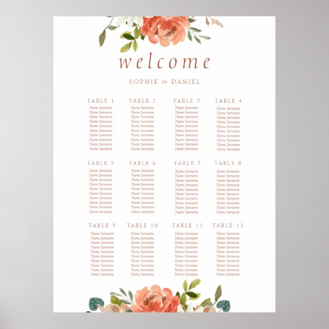 Poster Aquarelle florale blanche 12 Mariage de table (Devant)
