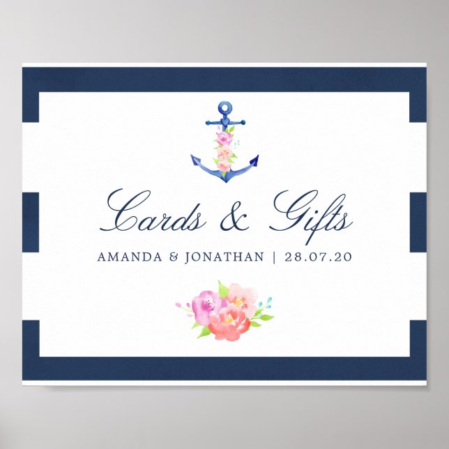 Poster Aquarelle Florale cartes de mariage et cadeaux nau (Devant)