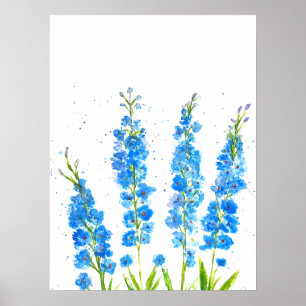 Poster Aquarelle florale de delphinium bleu élégant rusti